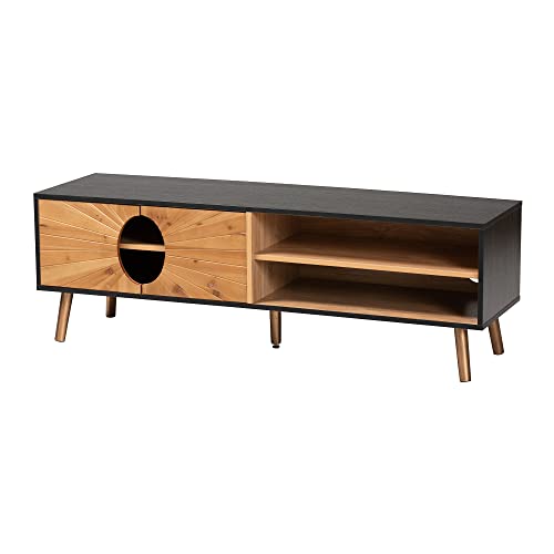 Baxton StudioChester TV Stand, 4-Shelf, Dark Brown/Natural Brown/Gold