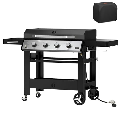 ONLYFIRE GRILLS Heavy Duty Propane Gas Griddle 4-Burner with Waterproof Cover, Premium Flat Top Gas Grill with 555 sq.in Cooking Area, Outdoor BBQ Stove for Patio Barbecue Backyard Party, GS352