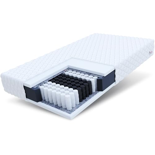 FDM Orthia Taschenfederkernmatratze 90 x 200 cm 7-Zonen Matratze Härtegrad H3 (Mittelhart) 17 cm Höhe Polyurethanschaum Zweiseitig Bezug Abnehmbar Waschbar