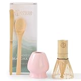 Special Leaves Matcha Set - Rosa - 4-teiliges Matcha Tee Set - Matcha Besen, Besenhalter, Matcha Löffel, Scoop - Premium Matcha Kit für Matcha-Liebhaber