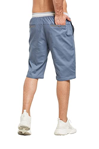 Stickon Men's Shorts Casual Classic Fit Summer Beach Shorts Linen Shorts Drawstring With Elastic Waist And Pockets (Denim Blue1, S) #TOP3