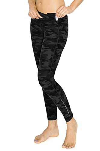 Leggings Depot Women's Reflective 7/8 Yoga Pants With Pockets-P533, Black Camouflage, Large #TOP5