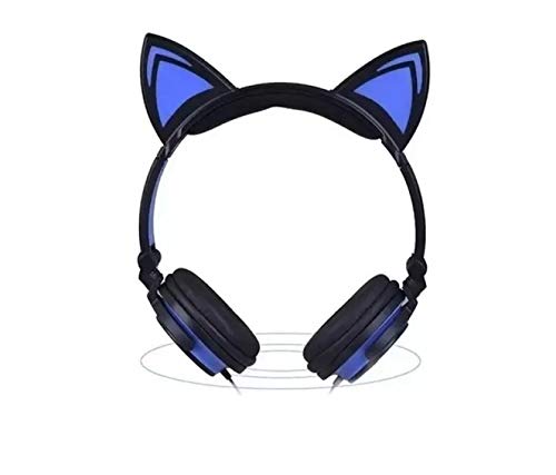 FONE DE OUVIDO HEADPHONE ORELHA GATO LED C/FIO SE-6126 - PRETO AZUL
