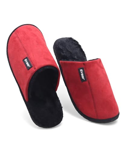 Image of SVAAR Men's Warm Winter Slippers, Cozy Fur Flip Flop Slip-On House Shoes, Indoor Bedroom Slides & Closed-Toe Home Clogs Sandals