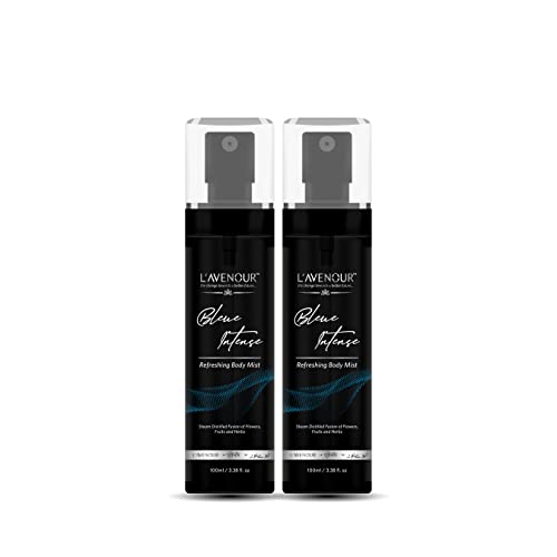 Image of L'avenour Blue Intense Refreshing Body Mist For Men & Women, Long-lasting Fragrance, Refreshing, Skin-Friendly, SLS & Paraben Free, Travel Friendly Perfume Body Spray - 100ml (Pack of 2)