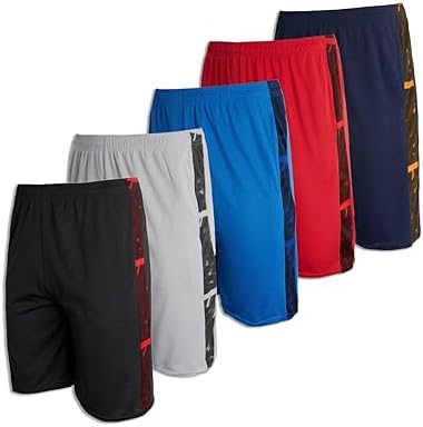 Real Essentials Boys’ 5-Pack Mesh Active Athletic Performance Basketball Shorts with Pockets