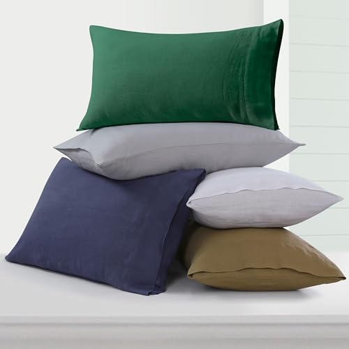 Tribeca Living 100% French Linen Standard Pillowcase Set, Silver Grey - Envelope Closure, Certified European Flax