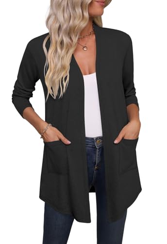 Womens Lightweight Long Sleeve Cardigan Casual Open Front Fall Cardigans with Pockets2