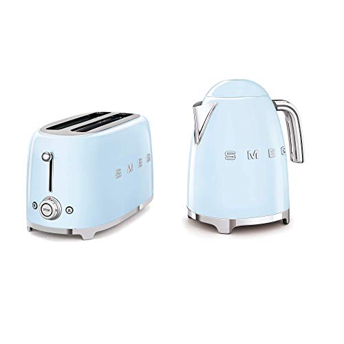 SMEG 4-Slice Toaster & 1.7-Liter Kettle in Pastel Blue