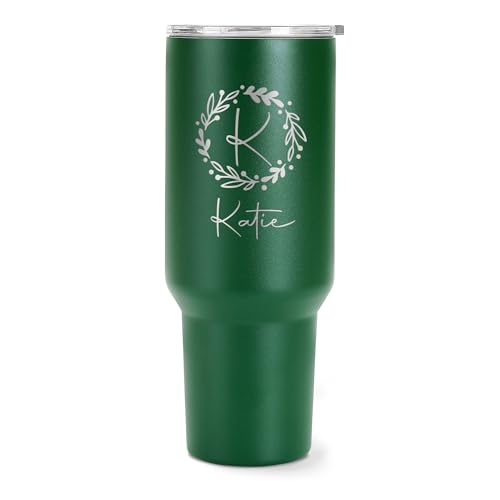 Customized 40oz Tumbler with Lid Stainless Steel Green Custom Mug Coffee Tumblers Cup Personalized Gifts for Him Her - 24 Design and Handle Options - Gift for Birthday, Anniversary, Graduation