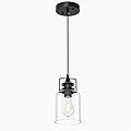 hansang Pendant Lights Kitchen Island, Modern Black Pendant Light Fixture, Kitchen Ceiling Hanging Lights, 47Inches Adjustable Rope, Farmhouse Clear Glass, E26 Base, Bulbs Not Included, 1 Pack