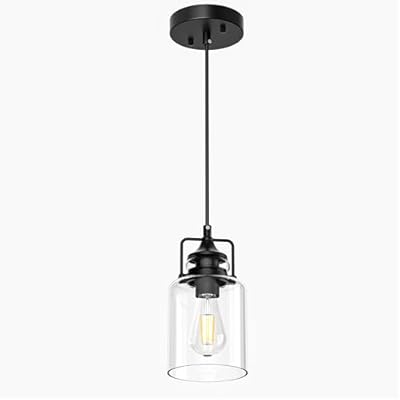 hansang Pendant Lights Kitchen Island, Modern Black Pendant Light Fixture, Kitchen Ceiling Hanging Lights, 47Inches Adjustable Rope, Farmhouse Clear Glass, E26 Base, Bulbs Not Included, 1 Pack
