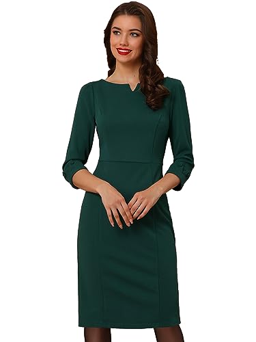 Image of Allegra K Work Dress for Women 3 /4 Sleeve Boat Neck Back Slit Sheath 2026 Professional Bodycon Business Casual Dresses