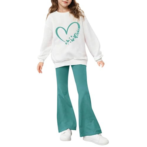 Generisch 2026 Sudadera con capucha y pantalón con estampado de letras para niñas, conjunto de jogging para niñas, verde menta, 11 12 años
