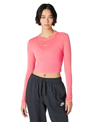 Nike Women's Sportswear Chill Knit Slim Long-Sleeve Cropped Top, Sea Coral/White, Medium