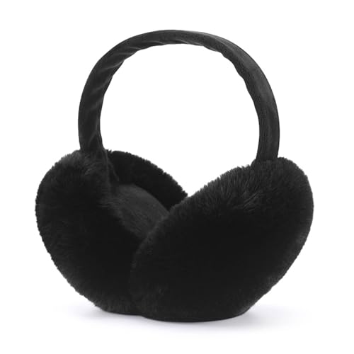 Airmoon Ear Muffs for Women - Winter Ear Warmers - Soft & Warm Cable Knit Furry Fleece Earmuffs - Ear Covers for Cold Weather (black)