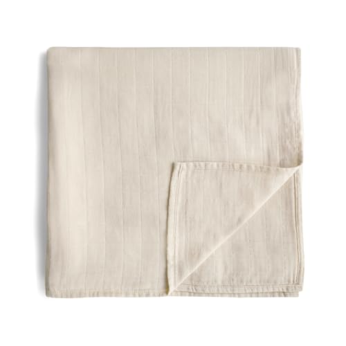 Image of mushie Muslin Baby Swaddle Blanket | 100% Organic Cotton (Fog)