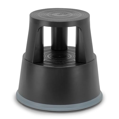 Marchepied Tabouret Mobile à roulettes avec Blocage Automatique – 2 marches antidérapantes Hauteur 43 cm, Plastique renforcé incassable, Charge 150 kg, Noir Certifié TUV - GS