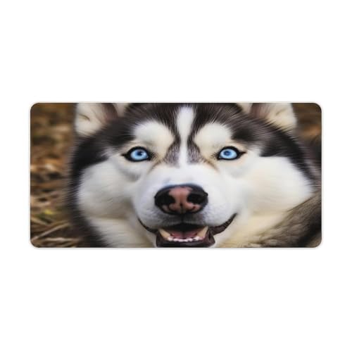 Mouse Pad Grande de Goma Blanca con Diseño Husky