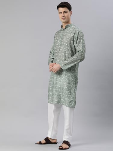 Image of Majestic Man Men's Cotton Blend Regular Fit Casual Ethnic Motifs Abstract Printed Kurta