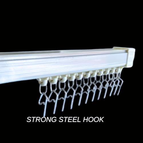 Image of Jangirh Jambo Silent /M Track Curtain Channel for Windows /Door /Office 18 Feet Wall Fit, Complete Set with Runners, Hooks, End Caps, Wall Brackets, Screws & Wall Plugs, White inch (18 FEET)