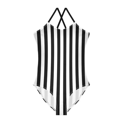 Black and White Stripes Girl Bathing Suits 3-10T Girls Athletic Swimsuit, Beach Swimsuit Girls