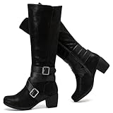 Ruiee Knee High Boots for Women Chunky Heel Casual Comfort Pointed Toe Boot Womens Fashion Fall Winter Knee-High Boots. 230304 Black ZPU Size9