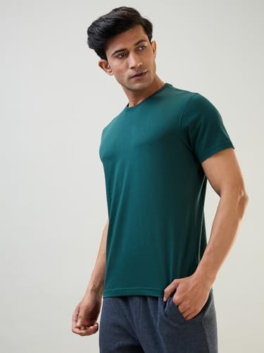 Image of Raymond SleepZ Regular Fit Cotton Modal Blend Solid Pattern Round Neck Loungewear T-Shirt