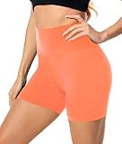 FULLSOFT High Waisted Biker Shorts for Women-5' Tummy Control Fitness Athletic Workout Running Yoga Gym Soft Shorts (Orange,Large-X-Large)