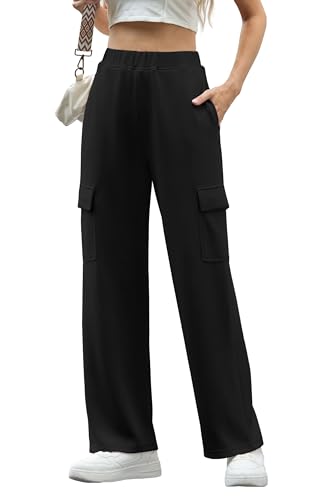 IWOLLENCE Womens Cargo Sweatpants Baggy Wide Straight Leg Sweats Pants with Pockets2