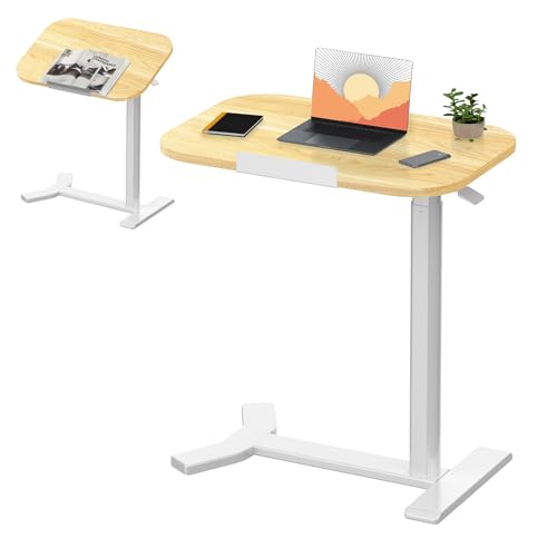 SANODESK Pneumatischer höhenverstellbarer Beistelltisch – 90° klappbare Tischplatte, flexibel als Sofa-, Bett- oder Balkontisch, 65–105 cm, platzsparend & vielseitig(ahorn)
