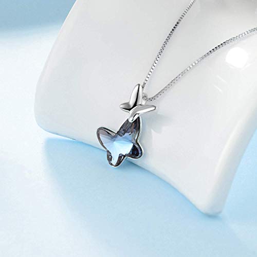 Aoboco Morpho Helena Butterfly Necklace Sterling Silver Women Necklace With With Crystals From Austria, Fine Anniversary Birthday Butterfly Jewelry Gifts For Women Her Daughter Wife Girlfriend(Blue) #TOP3