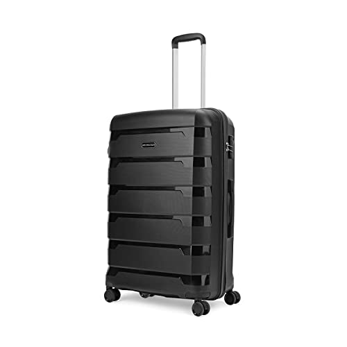 Image of Aristocrat Porto 65 Cms Medium Check-in Polypropylene Harsided 8 Wheels Luggage /Speed Wheel Suitcase /Trolley Bag - Black