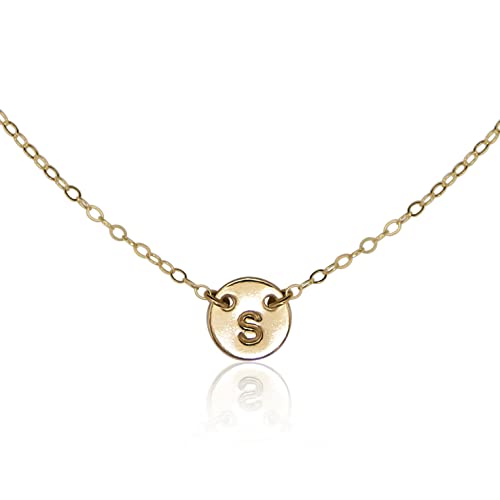 EFYTAL Initial Necklaces for Women, Tiny 14kt Gold Filled Custom Initial Necklace on Dainty 2 Hole Disc, Personalized Jewelry Gifts for Her