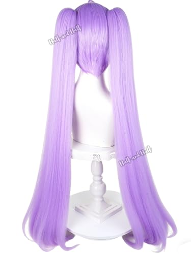 Image of Half and Half Long Light Purple Anime Ponytail Wig 37.4'' Vibrant Purple Twin Tails Cosplay Wigs with Bangs Acrylic Fiber Hair Wigs for Women Halloween Party Costumes
