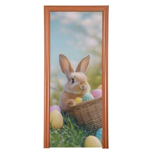 FLildon Easter Eggs Cute Bunny Door Cover Decoration, Party Accessory Porch Decor for Festive Ornament Room Door Covers 35 x 79 Inch
