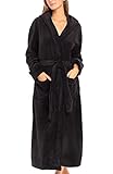 Alexander Del Rossa Women’s Robe, Plush Fleece Hooded Bathrobe with Two Large Front Pockets and Tie Closure, Black, Large-XL