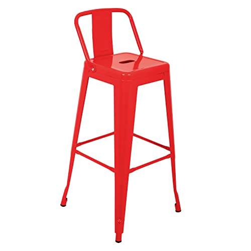 Catálogo para Comprar On-line Bancos para Cantina los más recomendados. 40 Kingshouse | Banco Tolix Alto con Respaldo Color Rojo – Banco Alto para Barra – Comedor – Cocina – Exterior