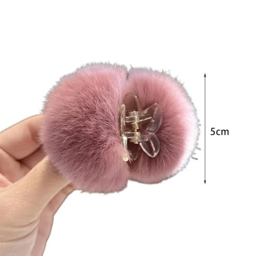YUEZHAN Stirnband Haarband Damen Haar Klaue Starke Klauen Fadless Fall-Resistent Nicht Abwurf Feste Rutsch Feste Flauschige Bälle Plüsch Haars Pange Haar-Zubehör Light Pink