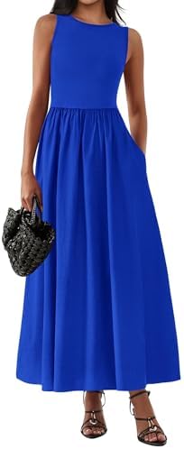 KIRUNDO Sleeveless Maxi Dresses for Women 2025 Spring Summer Mixed Fabric Pocketed Elegant Wedding Guest Flowy Tank Dress