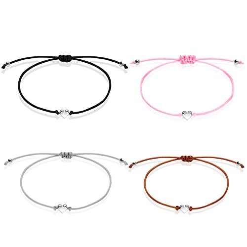 4 Stück Freundschaftsarmband Handmade,Filigranes Armbänder Einstellbar,Armband Damen,Enverstellbar Glücksbringer Armband Set Modeschmuck,Pärchen Armband für Liebhaber Valentinstag,Weihnachtsgeschenke