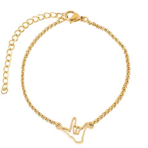 ASL Bracelet | American Sign Language I Love You Hand Sign Pendant | Adjustable Jewelry for Unisex Deaf Community | Meaningful Gifts for Interpretors and Deaf Students (18K Gold Plated)