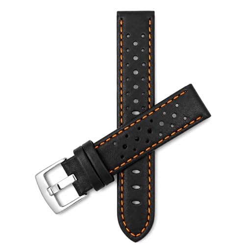 Image of Bandini Mens Leather Watch Band Strap, Vented, Racer, GT Rally, Stainless Steel Buckle, 10 Colors - 18mm, 20mm, 22mm, 24mm (Many sizes also come in Extra Long XL)