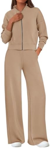 PRETTYGARDEN Women's 2 Piece Outfits Fall Sweatsuits Zip Up Sweatshirt Wide Leg Sweatpants Casual Tracksuit Lounge Sets