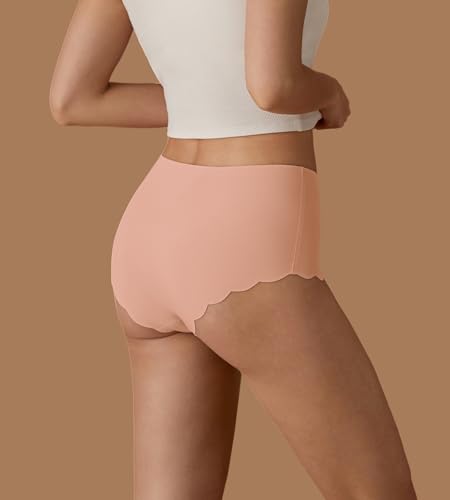 Image of SHARICCA Seamless High Waisted Underwear for Women Cheeky Underwear Wave Edge No Show Bikini Panties Ribbed Panties Pack