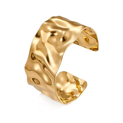 LOCCY Bracelet en Or pour femme, Large Bracelet Bangle Or Bracelets Manchette Réglable Boho Bracelets Manchette pour Femmes Filles (Ensemble d'or 2)