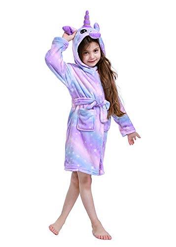Soft Bright Purple Galaxy Unicorn Hooded Bathrobe Sleepwear Unicorns Gifts For Girls(8-9 Y-160)