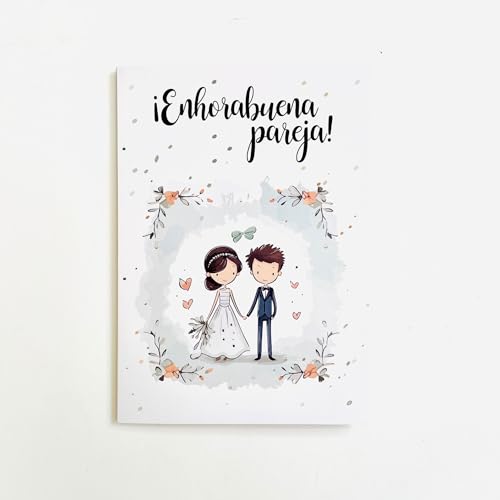 Antracita Tarjeta de Boda con Sobre, 15x23 cm, Diseño Cute de Novios