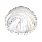 Duschhaube mit gelbem Marmormuster, doppellagig, elastisch und wasserdicht, wiederverwendbar.