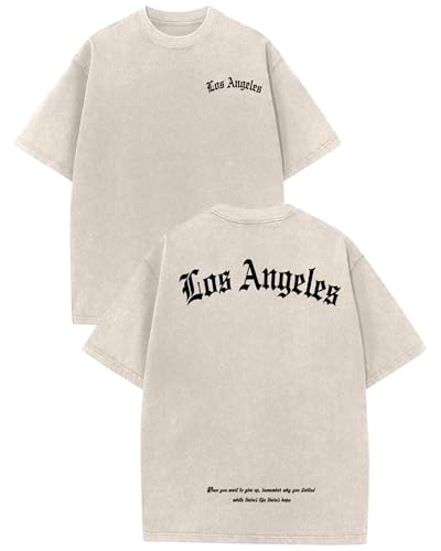 AIYINO Los Angeles Tee – Acid Wash Graphic Short Sleeve Casual Shirt